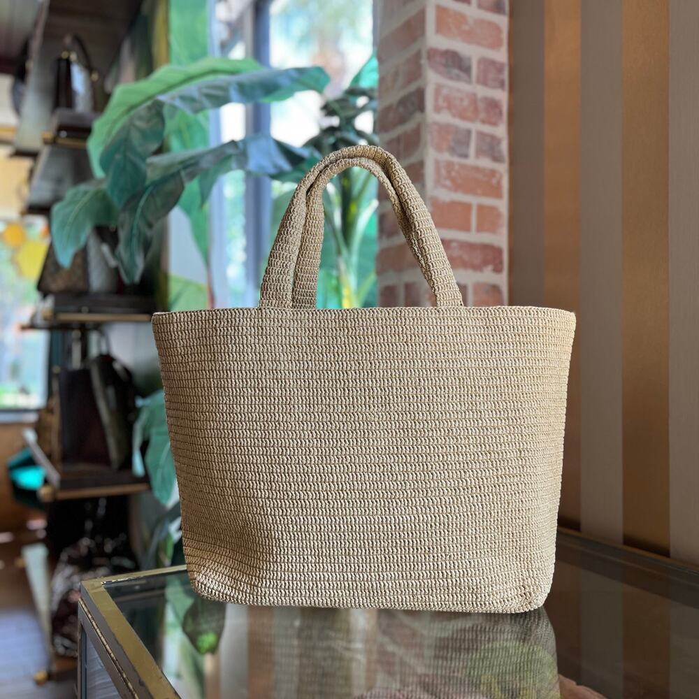 SAINT LAURENT Natural Raffia Logo Tote Bag - Picture 2 of 9